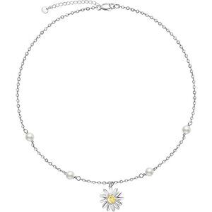 Daisy Pearl Choker Necklace S925 Sterling Silver Simulated Pearl NWT